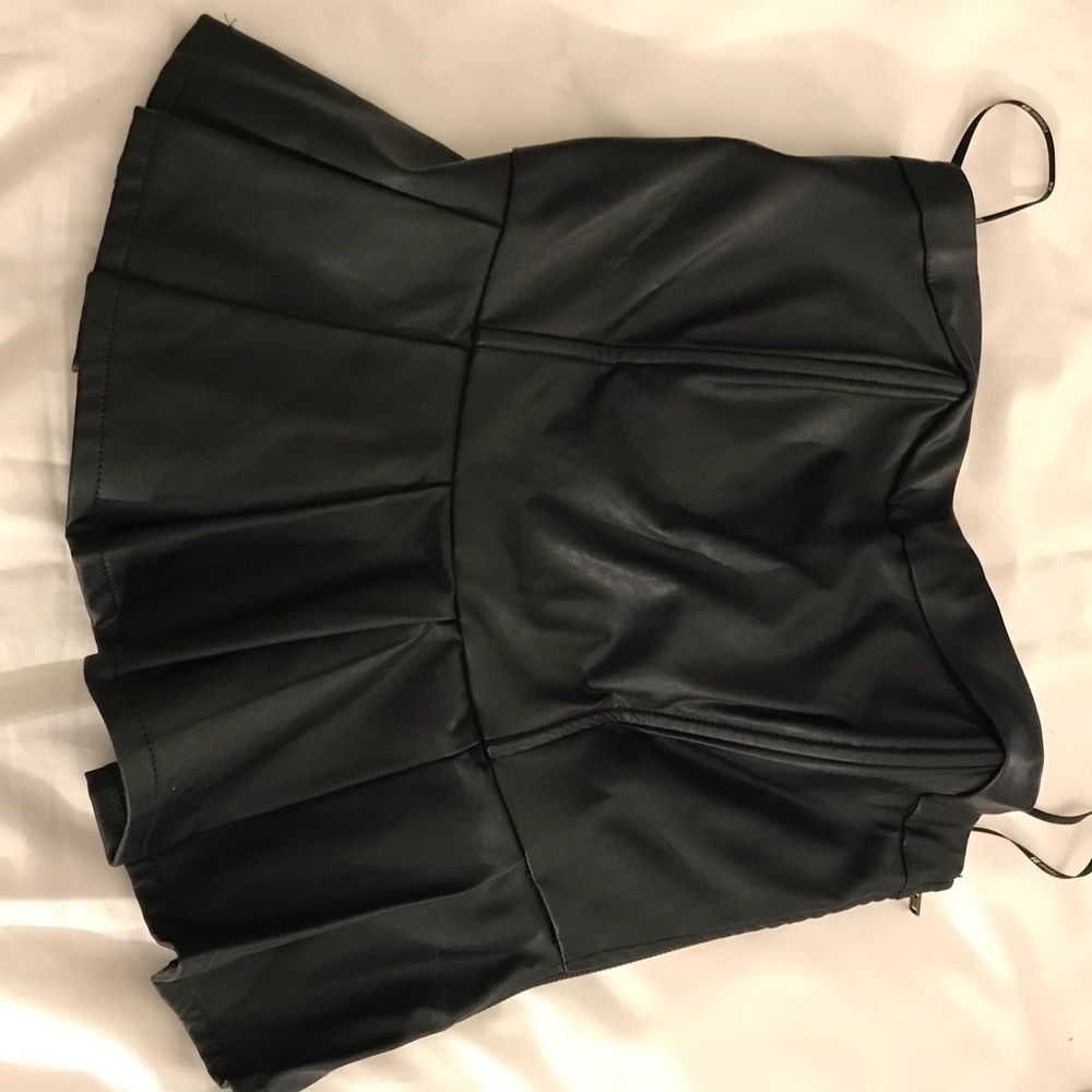 Black faux leather peplum top